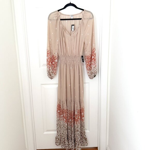 Women Express  Boho Maxi Cottage Prairie Hippie Western Dress in Beige Sz Small - Picture 1 of 8